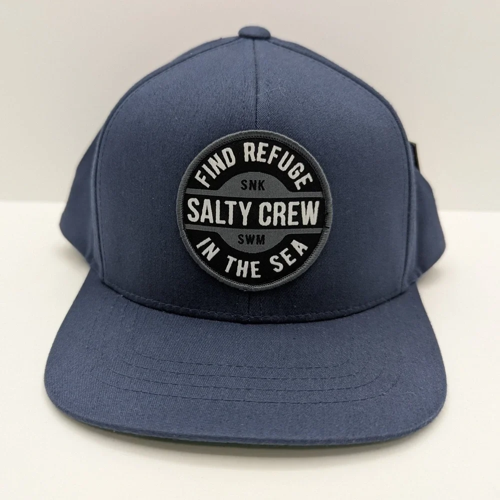 Salty Crew Landing Kids 6‎ Panel Navy Blue Snapback Hat Round Patch One Size NWT